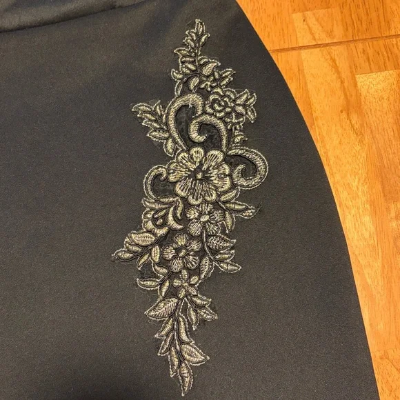 Black Mini Dress with Gold Embroidered Appliqué - Women - Picture 2 of 6